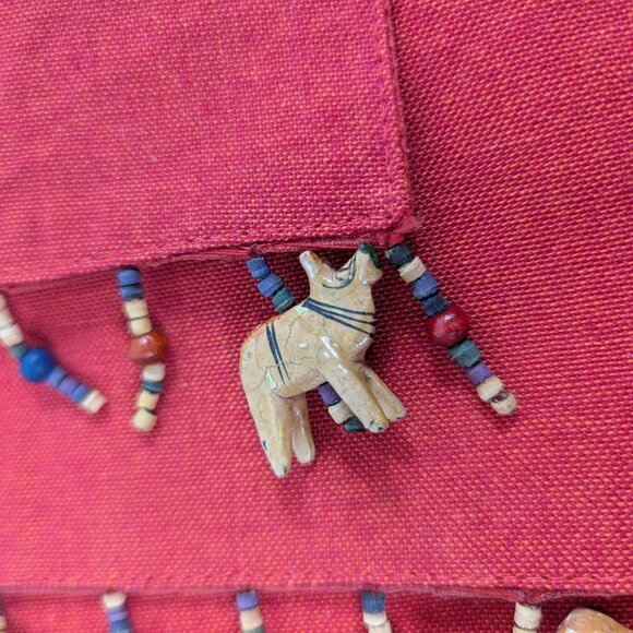 Pier 1 Imports Red Beaded Wood Animal Trimmed Cotton Placemats Set of 4 - Picture 3 of 8